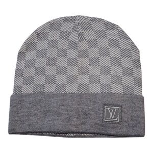 Louis Vuitton Gray Checkered Beanie